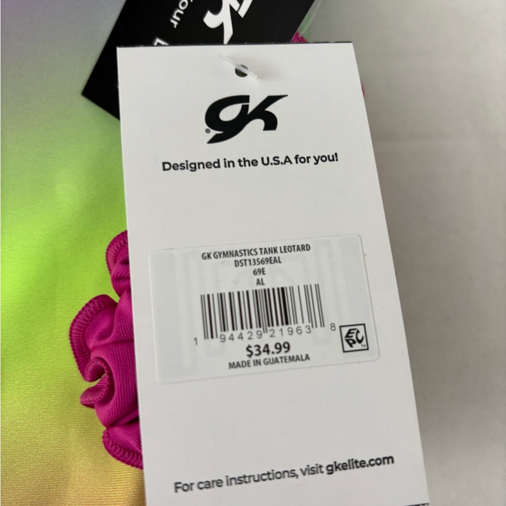 New! GK Gymnastics Adult Leotard+Scrunchie Purple Rainbow Elite Sportswear - Picture 7 of 7